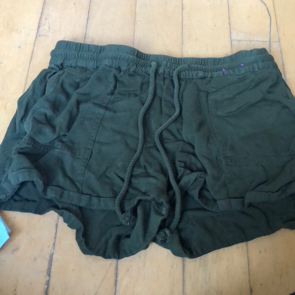 green flowy army shorts